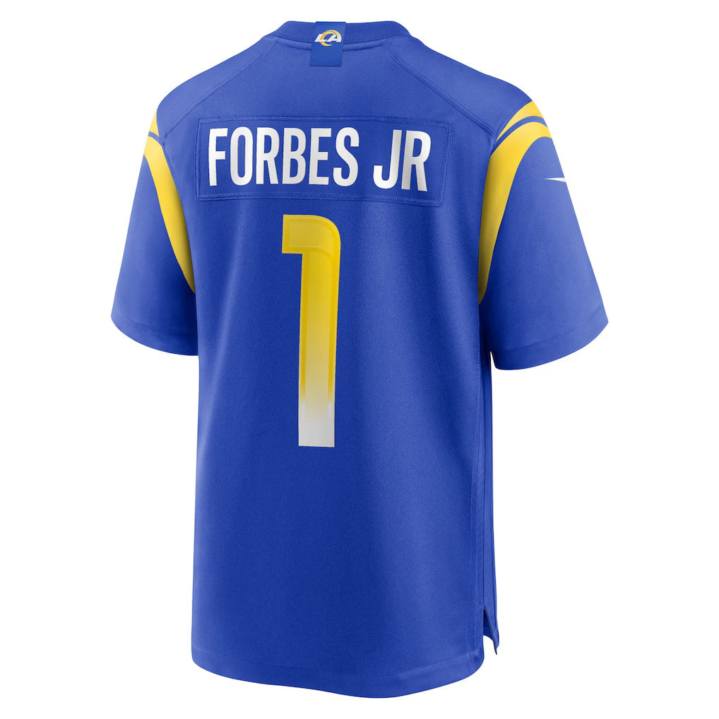 LA.Rams #1 Emmanuel Forbes Jr. Royal Team Game Football Jersey Marou