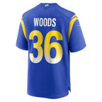 LA.Rams #36 Charles Woods Royal Game Football Jersey Marou