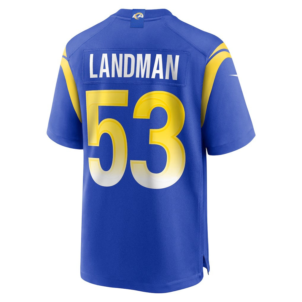 LA.Rams #53 Nate Landman Royal Team Game Football Jersey Marou
