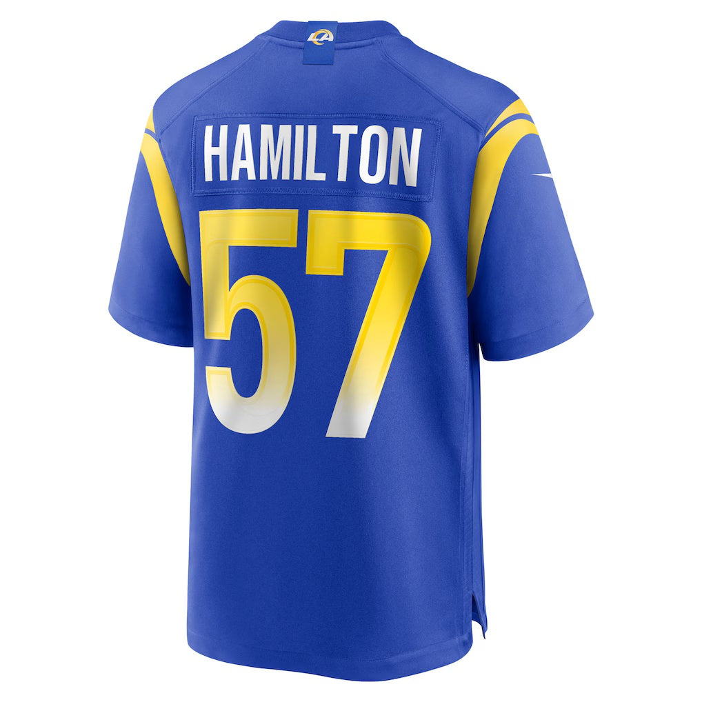LA.Rams #57 Ty Hamilton Royal Team Game Football Jersey Marou