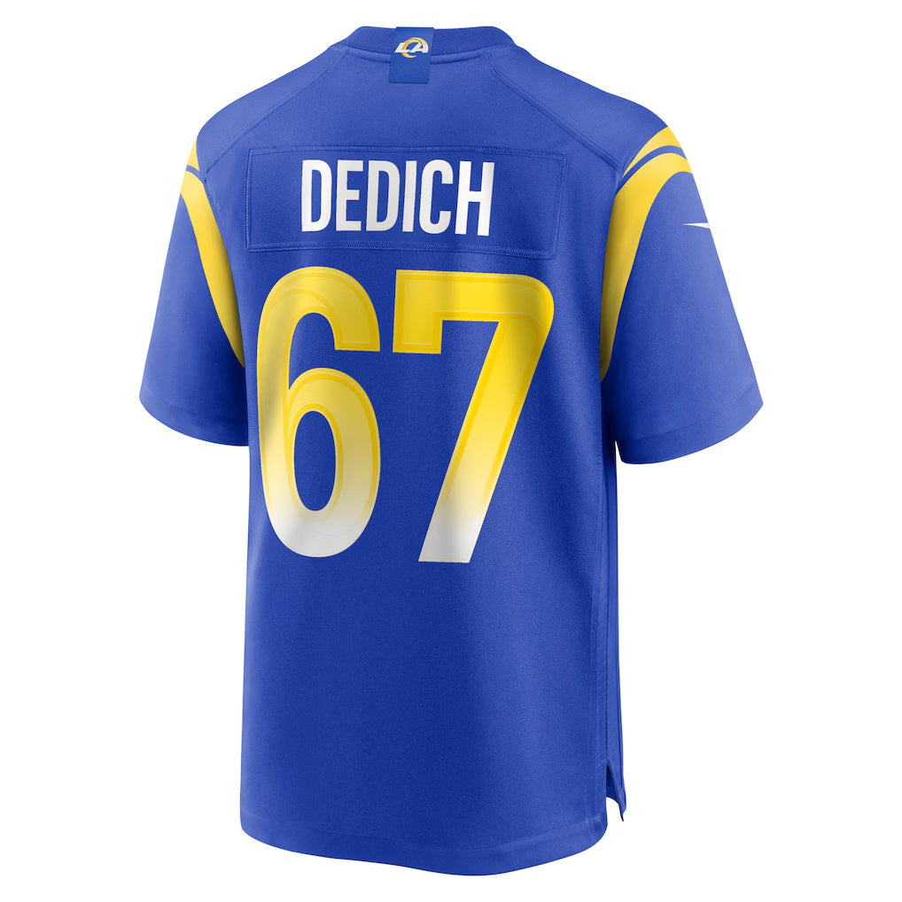 LA.Rams #67 Justin Dedich Royal Game Football Jersey Marou