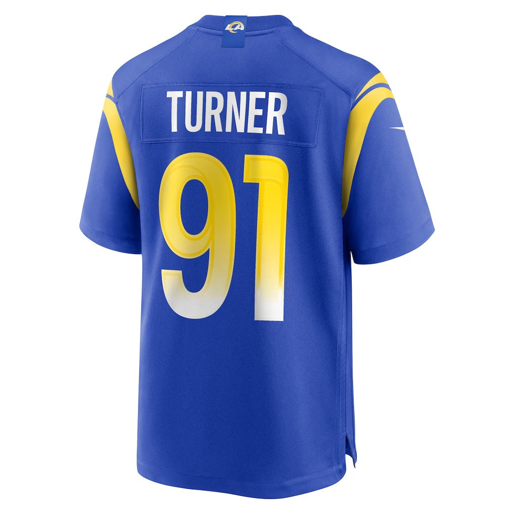 LA.Rams #91 Kobie Turner Royal Home Game Football Jersey Marou