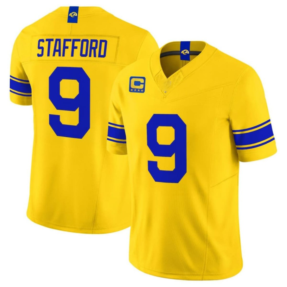 LA.Rams #9 Matthew Stafford Yellow F.U.S.E. With 4 Star C Patch Vapor Limited Football Stitched Jersey