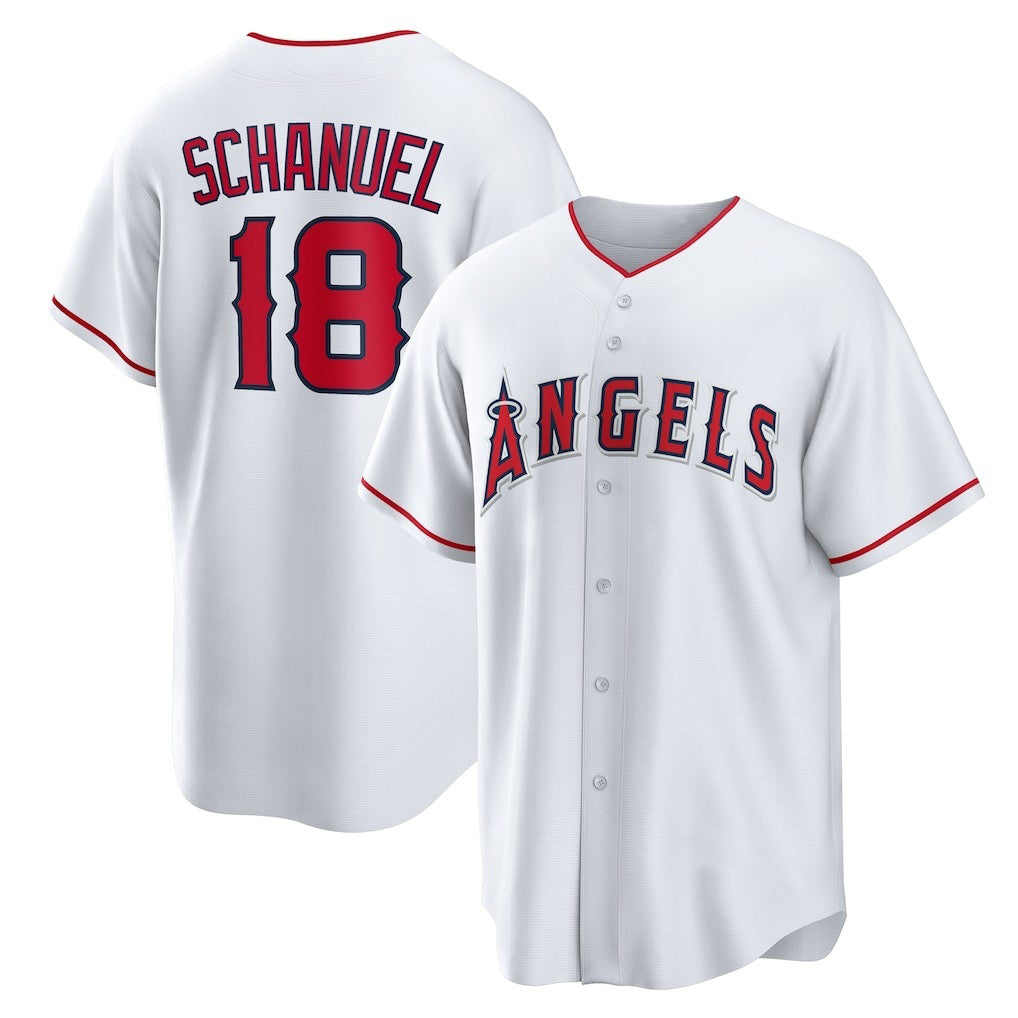 Los Angeles Angels #18 Nolan Schanuel White Home Replica Baseball Jersey