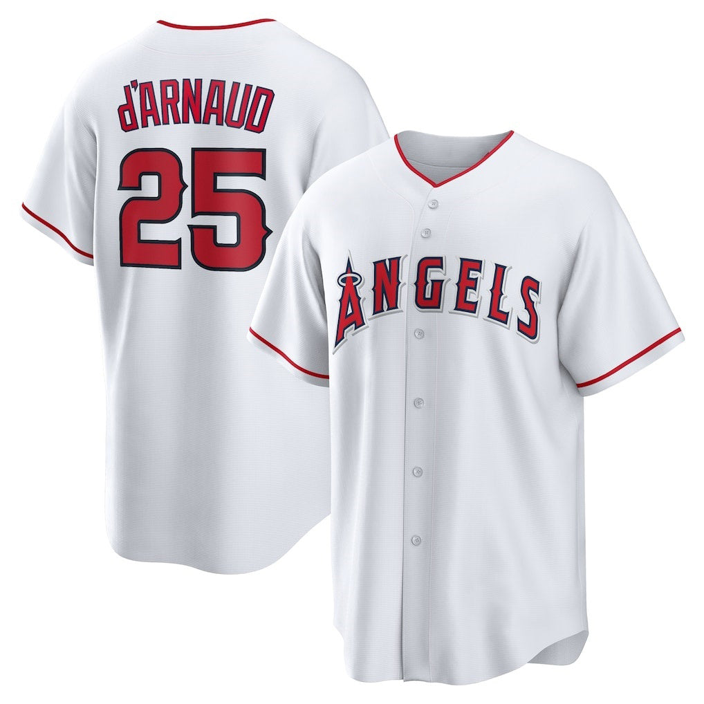 Los Angeles Angels #25 Travis d'Arnaud White Home Replica Baseball Jersey