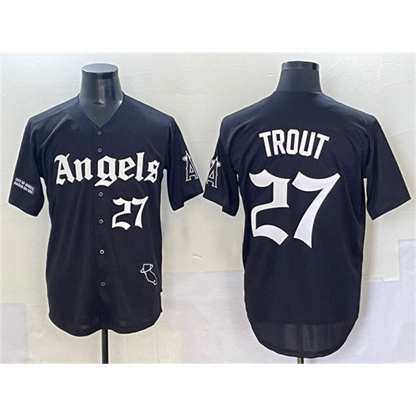Los Angeles Angels #27 Mike Trout Black 'Gothic Halo Edition' Vapor Limited Stitched Baseball Jersey