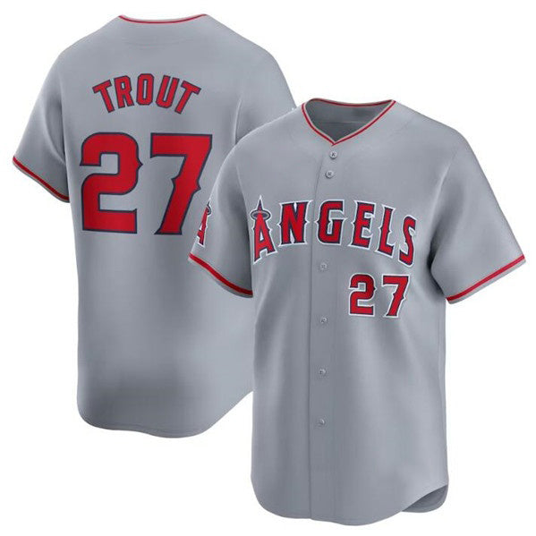 Los Angeles Angels #27 Mike Trout Gray Away Limited Stitched Baseball Jersey