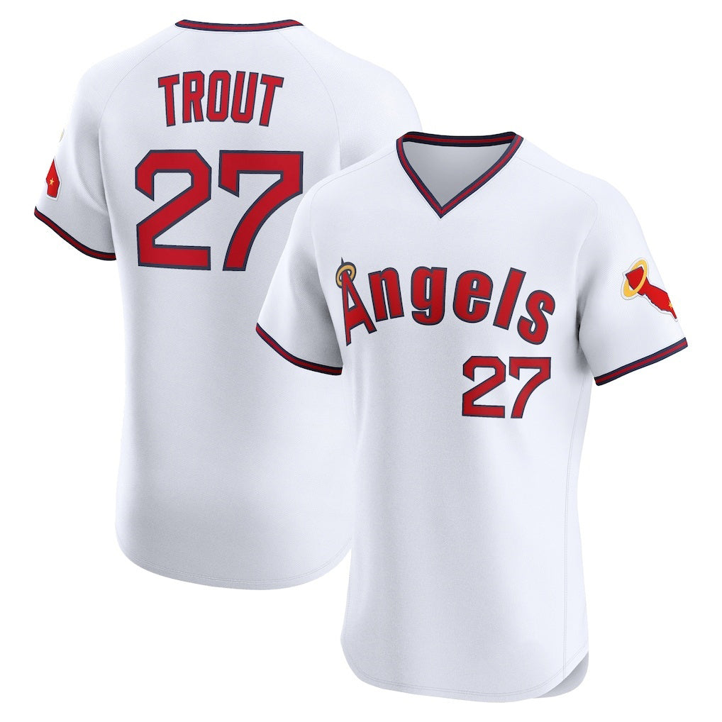 Los Angeles Angels #27 Mike Trout White Alternate 2 Elite Baseball Jersey