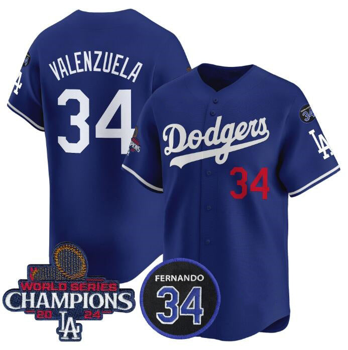 Los Angeles Dodgers #34 Toro Valenzuela Active Player Cuatom Royal 2024 World Series Champions With Fernando Memorial Patch Alternate Limited Stitched Baseball Jersey