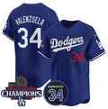 Los Angeles Dodgers #34 Toro Valenzuela Active Player Cuatom Royal 2024 World Series Champions With Fernando Memorial Patch Alternate Limited Stitched Baseball Jersey
