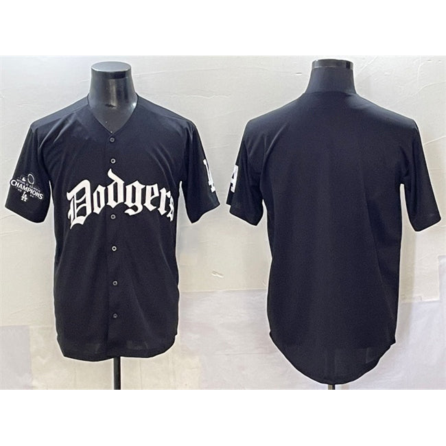 Los Angeles Dodgers Blank Black 2025 LA Gothic Style With 2024 World Series Champions Patch Vapor Premier Limited Stitched Baseball Jersey