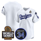 Los Angeles Dodgers Blank White 2024 World Series With Fernando Memorial Patch Limited Stitched Baseball Jersey