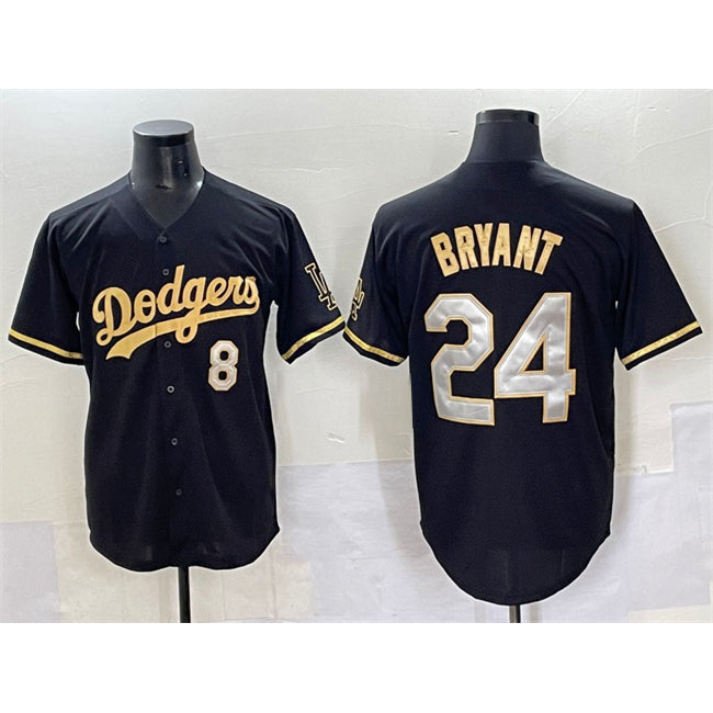 Los Angeles Dodgers Front #8 Back #24 Kobe Bryant Black Gold Limited Stitched Baseball Jersey
