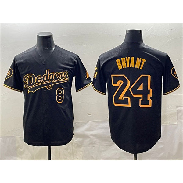 Los Angeles Dodgers Front #8 Back #24 Kobe Bryant Black With KB Patch Stitched Baseball Jersey