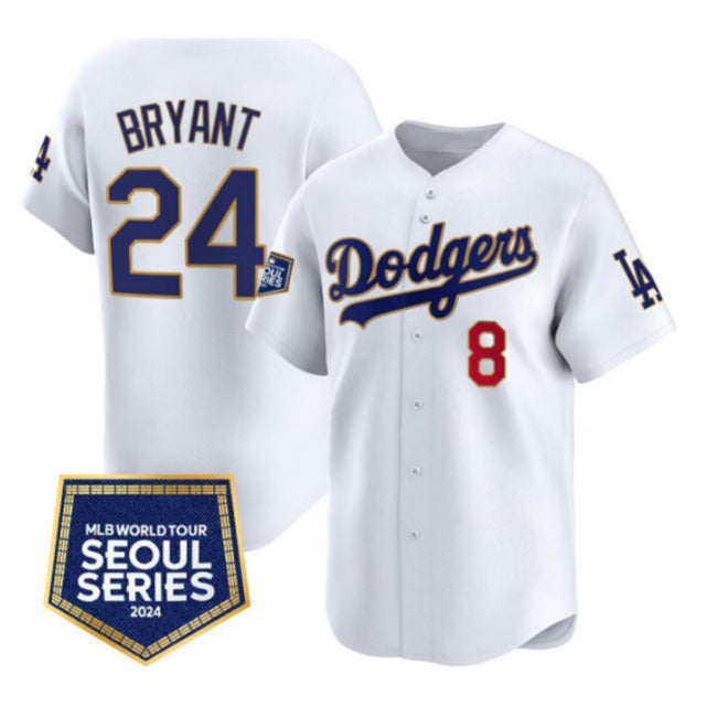 Los Angeles Dodgers Front #8 Back #24 Kobe Bryant White 2024 World Tour Seoul Series Home Limited Stitched Baseball Jersey