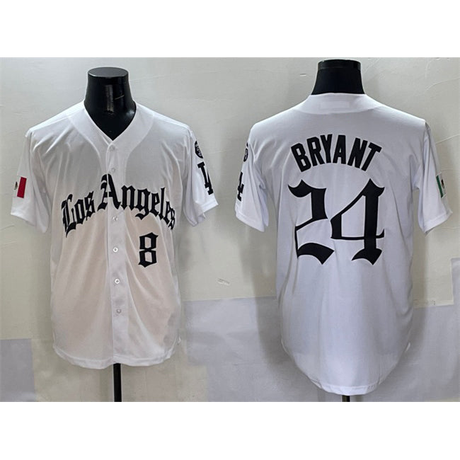 Los Angeles Dodgers Front #8 Back #24 Kobe Bryant White Mexico 2025 LA Gothic Style With Fernando Patch Vapor Premier Limited Stitched Baseball Jersey