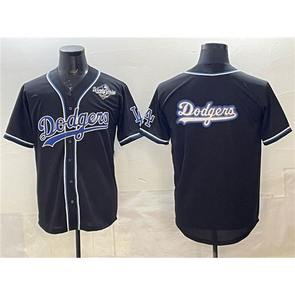 Los Angeles Dodgers Team Big Logo Black Fashion 2025 World Series Cool Base Stitched Baseball Jersey