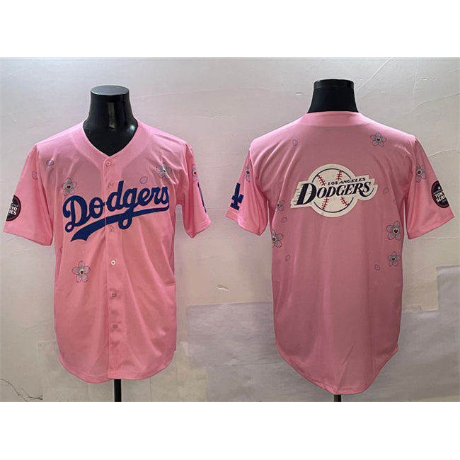 Los Angeles Dodgers Team Big Logo Pink 2025 Tokyo Series Limited Stitched Baseball Jersey