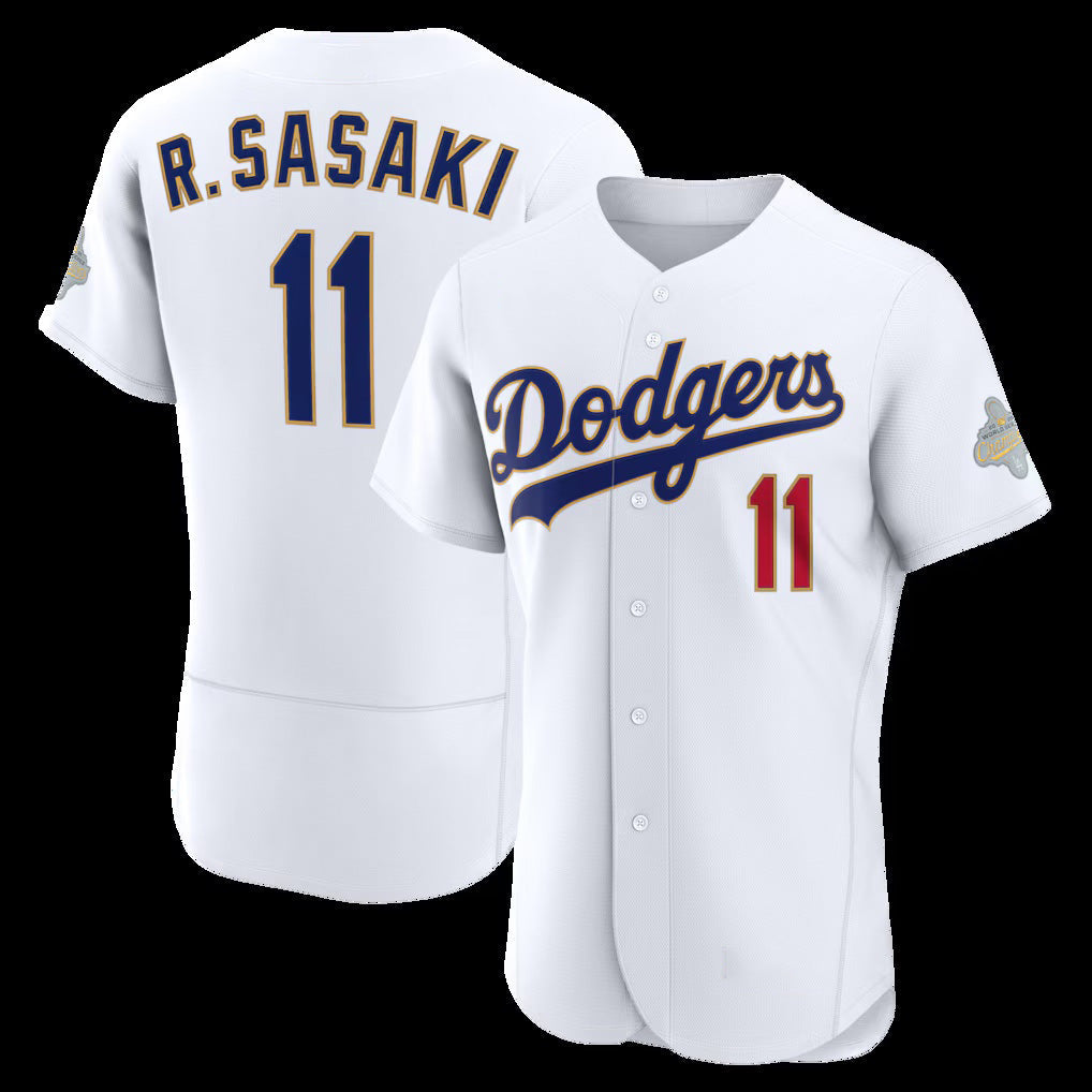 Los Angeles Dodgers #11 Roki Sasaki White 2026 Gold Collection Authentic Baseball Jersey