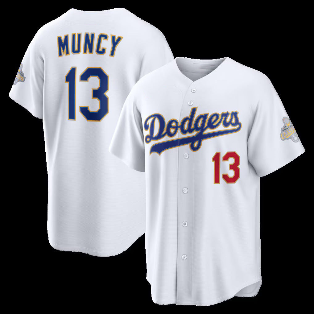 Los Angeles Dodgers #13 Max Muncy White 2026 Gold Collection Stadium Baseball Jersey