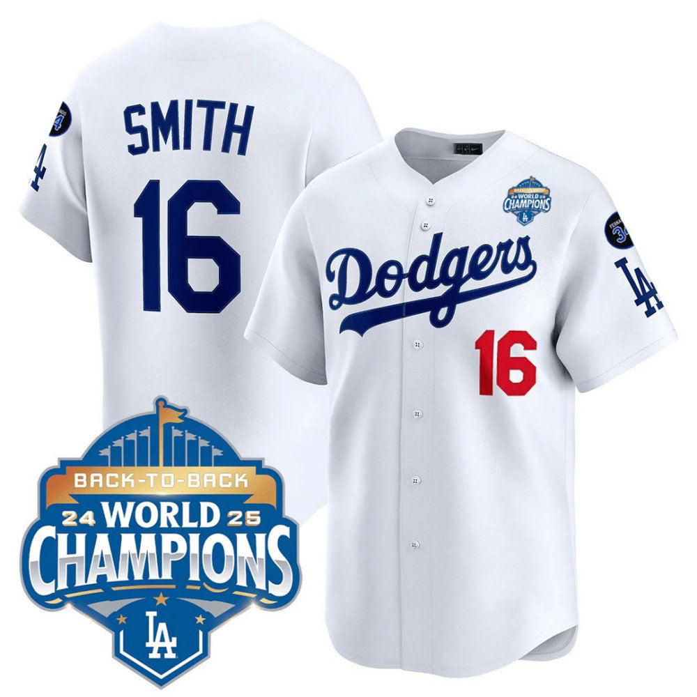 Los Angeles Dodgers #16 Will Smith White 2025 Back-To-Back World Series Collection Stadium Jersey