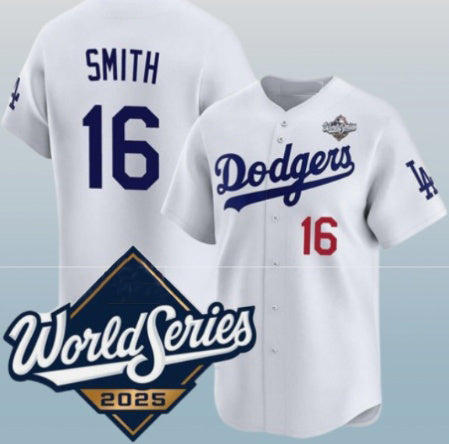Los Angeles Dodgers #16 Will Smith White 2025 World Series Home Limited Stitched Baseball Jersey