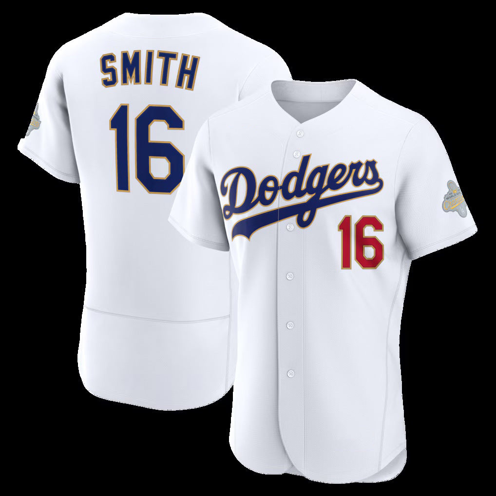 Los Angeles Dodgers #16 Will Smith White 2026 Gold Collection Authentic Baseball Jersey