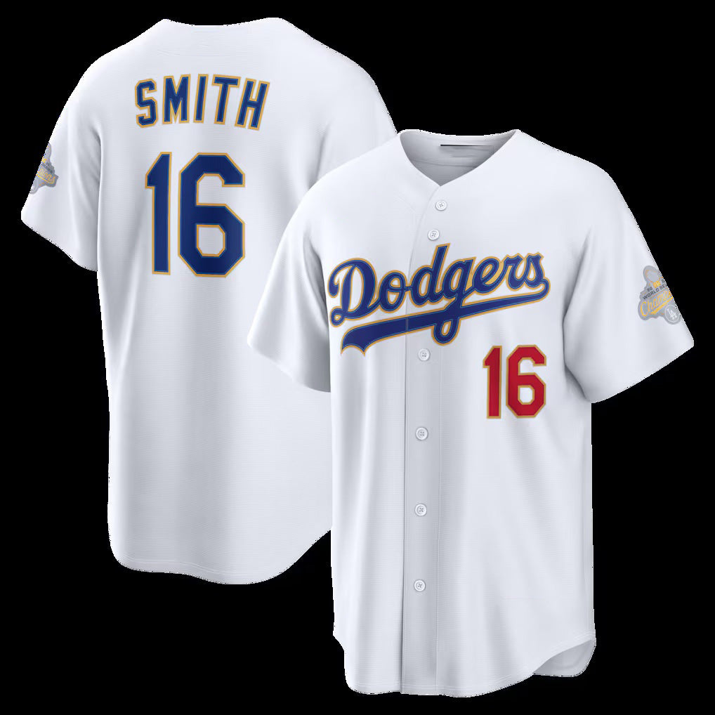Los Angeles Dodgers #16 Will Smith White 2026 Gold Collection Stadium Baseball Jersey