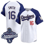 Los Angeles Dodgers #16 Will Smith White Blue 2025 Champions Stitched Baseball Jersey
