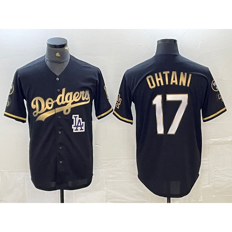 Los Angeles Dodgers #17 Shohei Ohtani Black Gold Stitched Cool Base Baseball Jersey