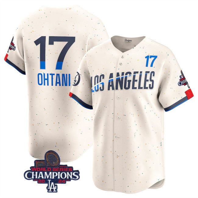 Los Angeles Dodgers #17 Shohei Ohtani Cream 2024 World Series Champions City Connect Limited Stitched Baseball Jersey
