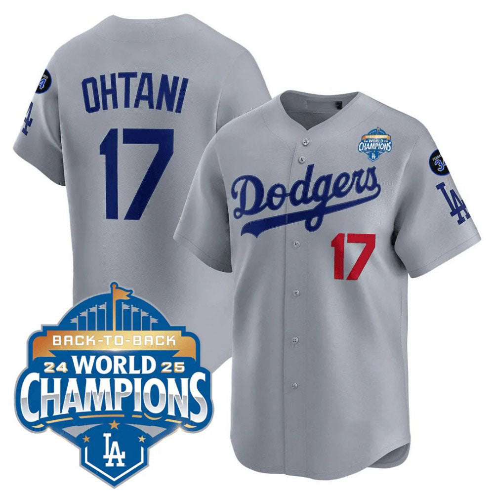 Los Angeles Dodgers #17 Shohei Ohtani Gray 2025 Back-To-Back World Series Champions Jersey