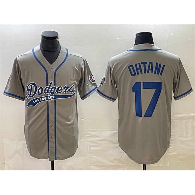 Los Angeles Dodgers #17 Shohei Ohtani Gray Cool Base With Patch Stitched Baseball Jersey