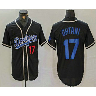Los Angeles Dodgers #17 Shohei Ohtani Number Black Cool Base With Patch Stitched Baseball Jersey