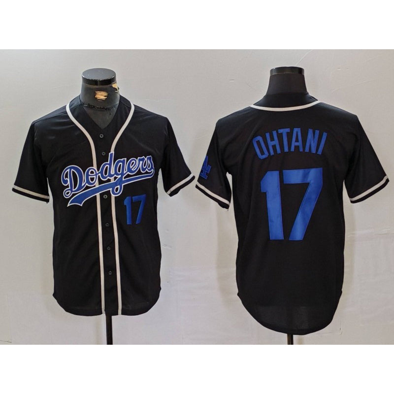 Los Angeles Dodgers #17 Shohei Ohtani Number Black Cool Base With Patch Stitched Baseball Jerseys