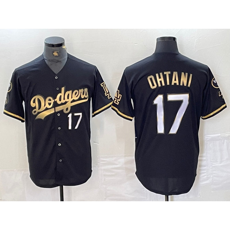 Los Angeles Dodgers #17 Shohei Ohtani Number Black Gold Fashion Stitched Cool Base Limited Baseball Jerseys