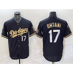 Los Angeles Dodgers #17 Shohei Ohtani Number Black Gold Fashion Stitched Cool Base Limited Baseball Jersey
