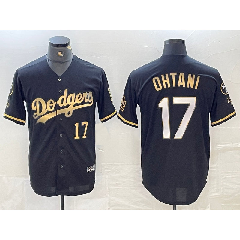 Los Angeles Dodgers #17 Shohei Ohtani Number Black Gold Stitched Cool Baseball Jerseys