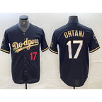 Los Angeles Dodgers #17 Shohei Ohtani Number Black Gold Stitched Cool Baseball Jersey