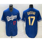 Los Angeles Dodgers #17 Shohei Ohtani Number Blue Gold Stitched Cool Baseball Jerseys