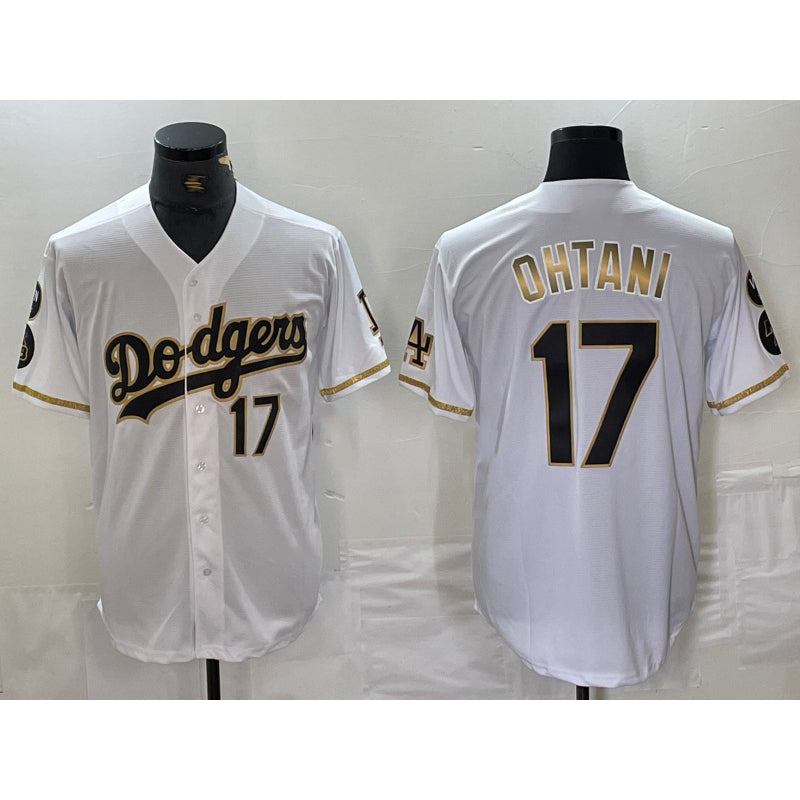 Los Angeles Dodgers #17 Shohei Ohtani Number White Gold Fashion Stitched Cool Base Limited Baseball Jerseys