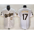 Los Angeles Dodgers #17 Shohei Ohtani Number White Gold Fashion Stitched Cool Base Limited Cool Baseball Jerseys