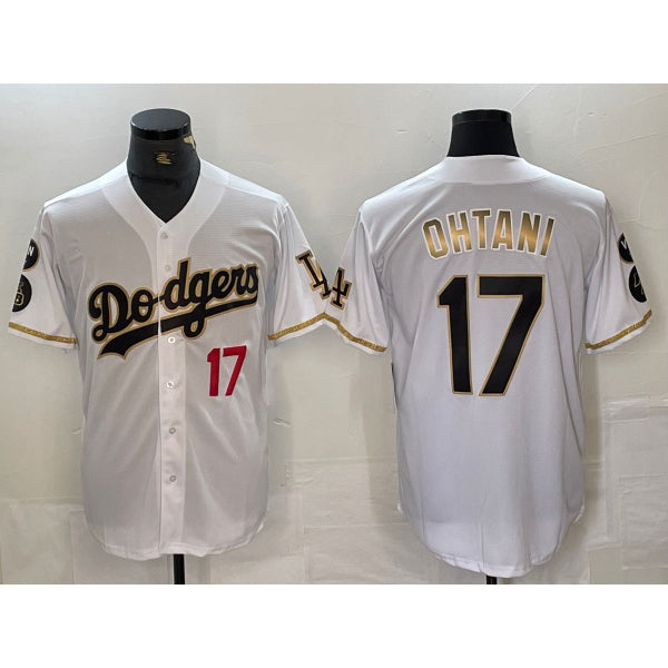 Los Angeles Dodgers #17 Shohei Ohtani Number White Gold Fashion Stitched Cool Base Limited Baseball Jerseys