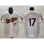 Los Angeles Dodgers #17 Shohei Ohtani Number White Gold Fashion Stitched Cool Base Limited Baseball Jerseys