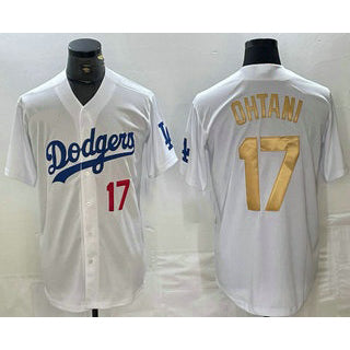 Los Angeles Dodgers #17 Shohei Ohtani Number White Gold Stitched Cool Baseball Jerseys