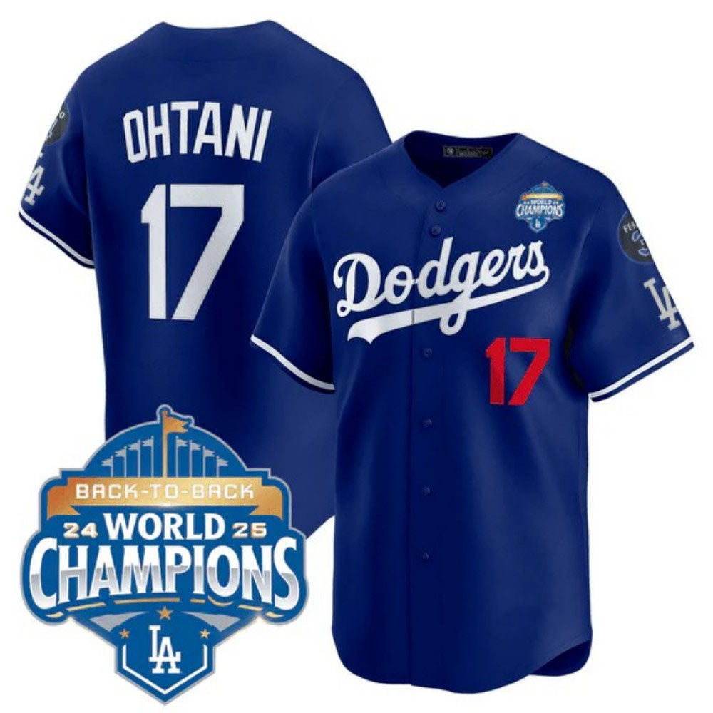 Los Angeles Dodgers #17 Shohei Ohtani Royal 2025 Back-To-Back World Series Champions Jersey