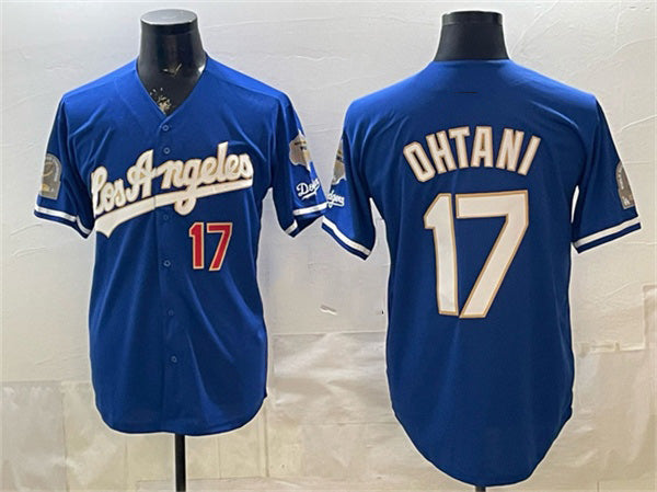 Los Angeles Dodgers #17 Shohei Ohtani Royal 2026 Gold Collection 9x & B2B Champs Patch Stitched Baseball Jersey
