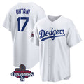 Los Angeles Dodgers #17 Shohei Ohtani White 2024 World Series Champions Cool Base Stitched Baseball Jersey