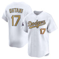 Los Angeles Dodgers #17 Shohei Ohtani White 2025 Gold Collection Limited Stitched Baseball Jersey
