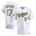 Los Angeles Dodgers #17 Shohei Ohtani White 2025 Gold Collection Limited Stitched Baseball Jersey